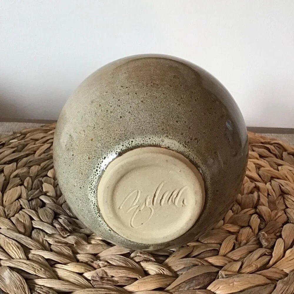VTG Earth Tone Pottery Vase Planter Hand Thrown Blue/Brown Painted Glaze Signed